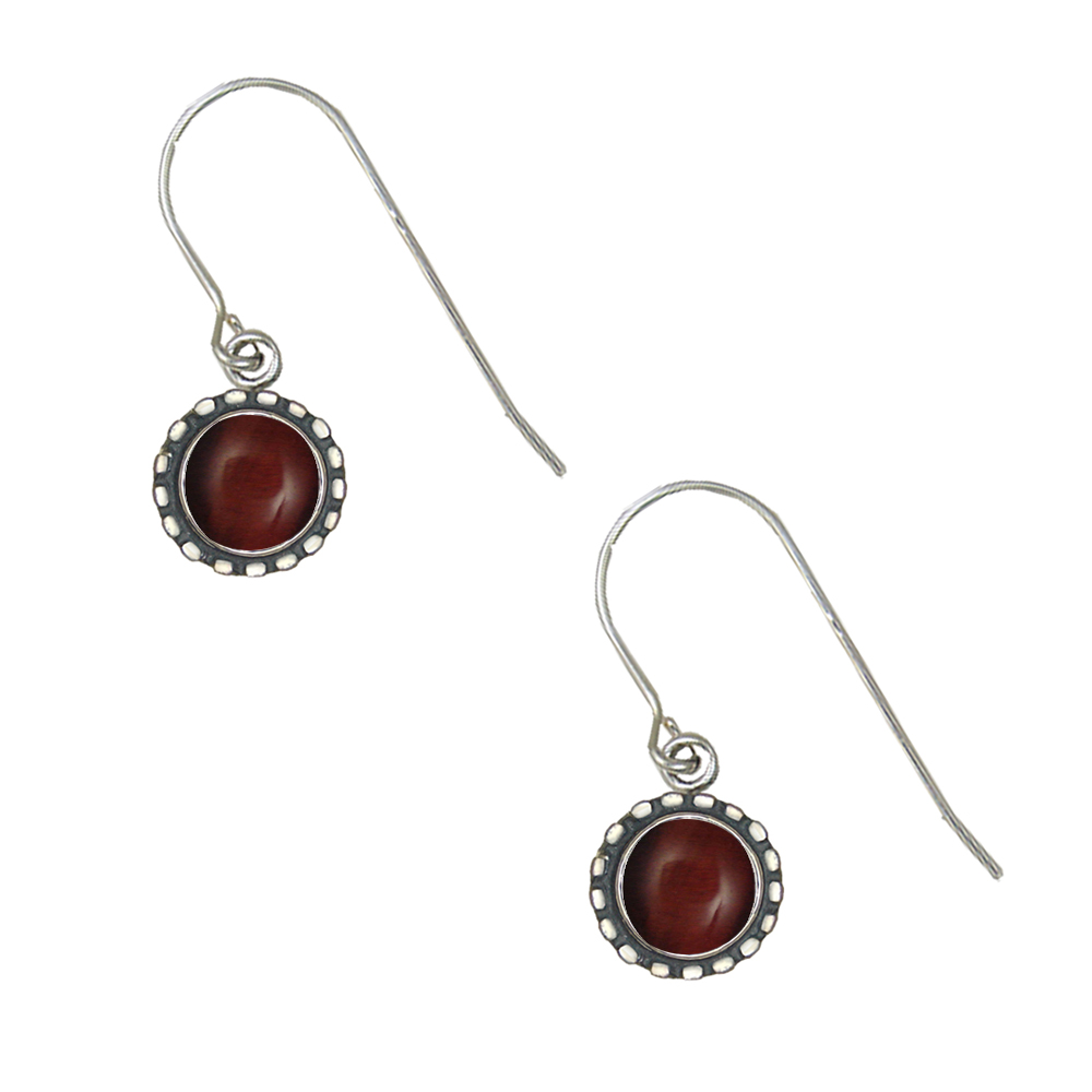 Sterling Silver Petite Red Tiger Eye Gemstone Drop Dangle Earrings